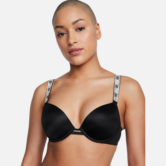 Reggiseno push-up liscio con spalline brillantinate