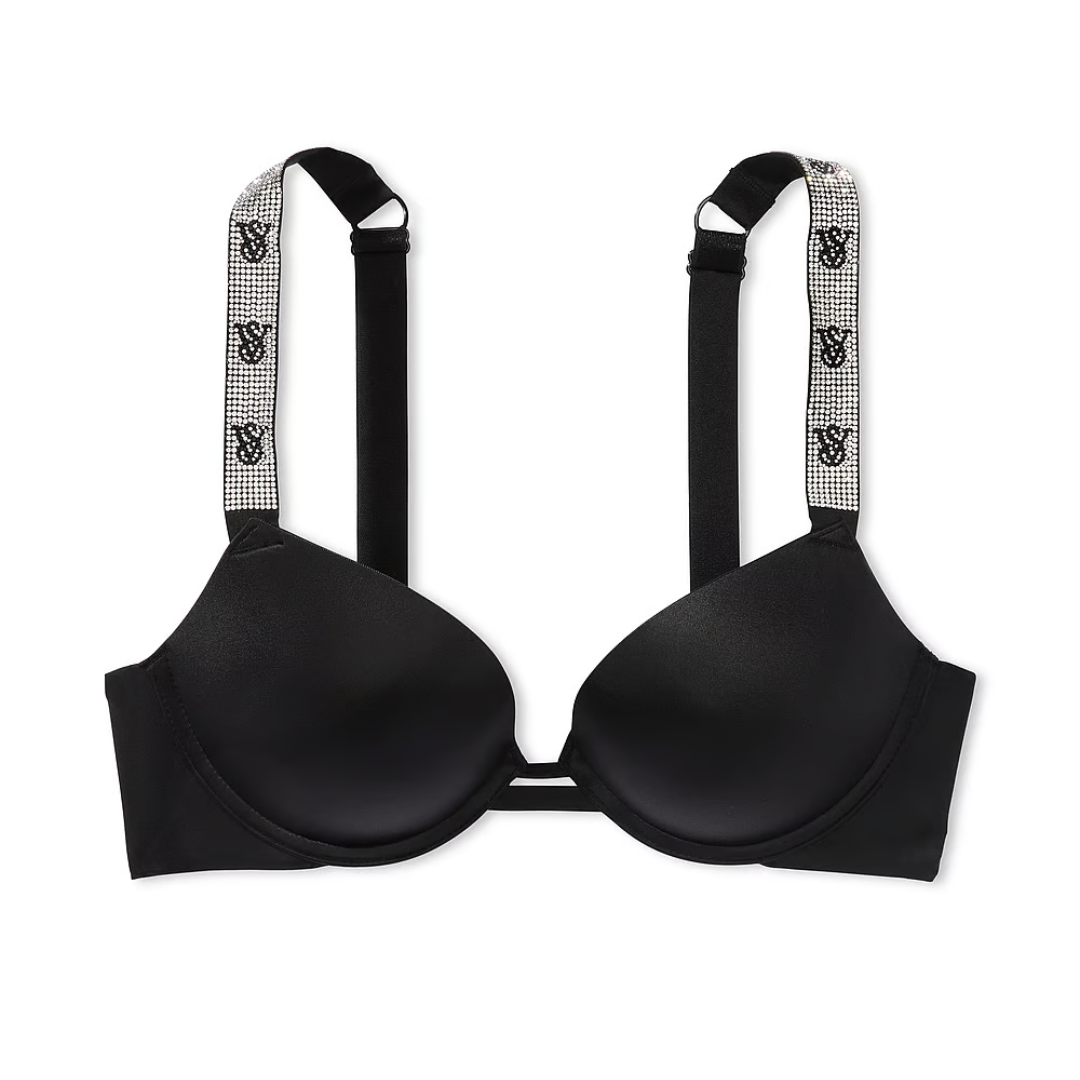 Reggiseno push-up liscio con spalline brillantinate