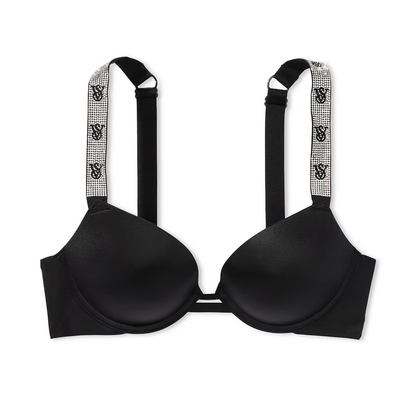 Reggiseno push-up liscio con spalline brillantinate